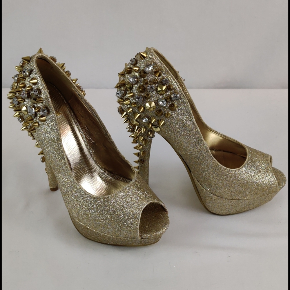 Shiekh Studded Rhinestone Gold Platform Shoes